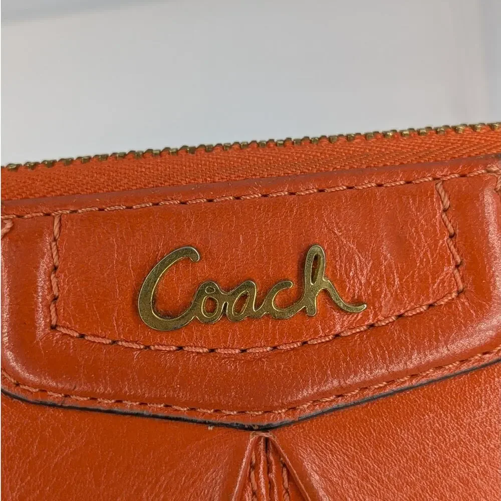 Coach Ashley Vintage Wallet Coral Orange Leather Zip Around Organizer Y2K - Picture 4 of 16